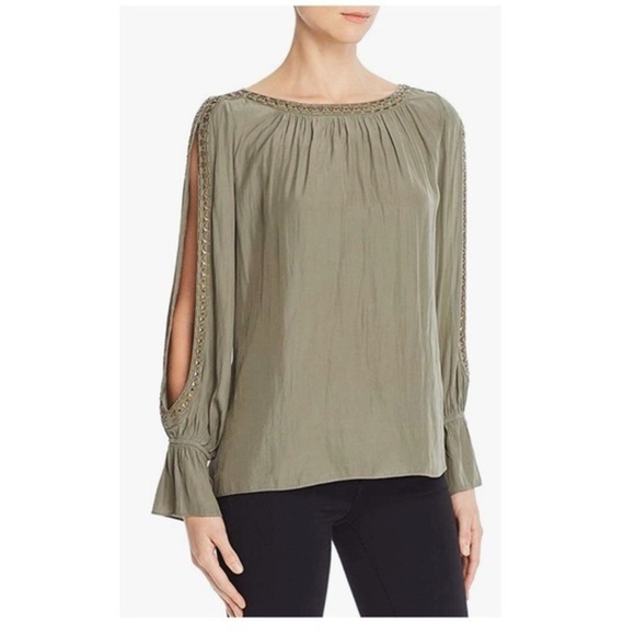 Ramy Brook Clara Slit Sleeve Long Sleeve Green Blouse Women’s Size X-Small - Picture 1 of 6